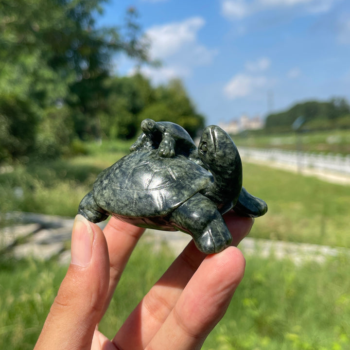 Natural Crystal Carving Mother With Baby Turtle