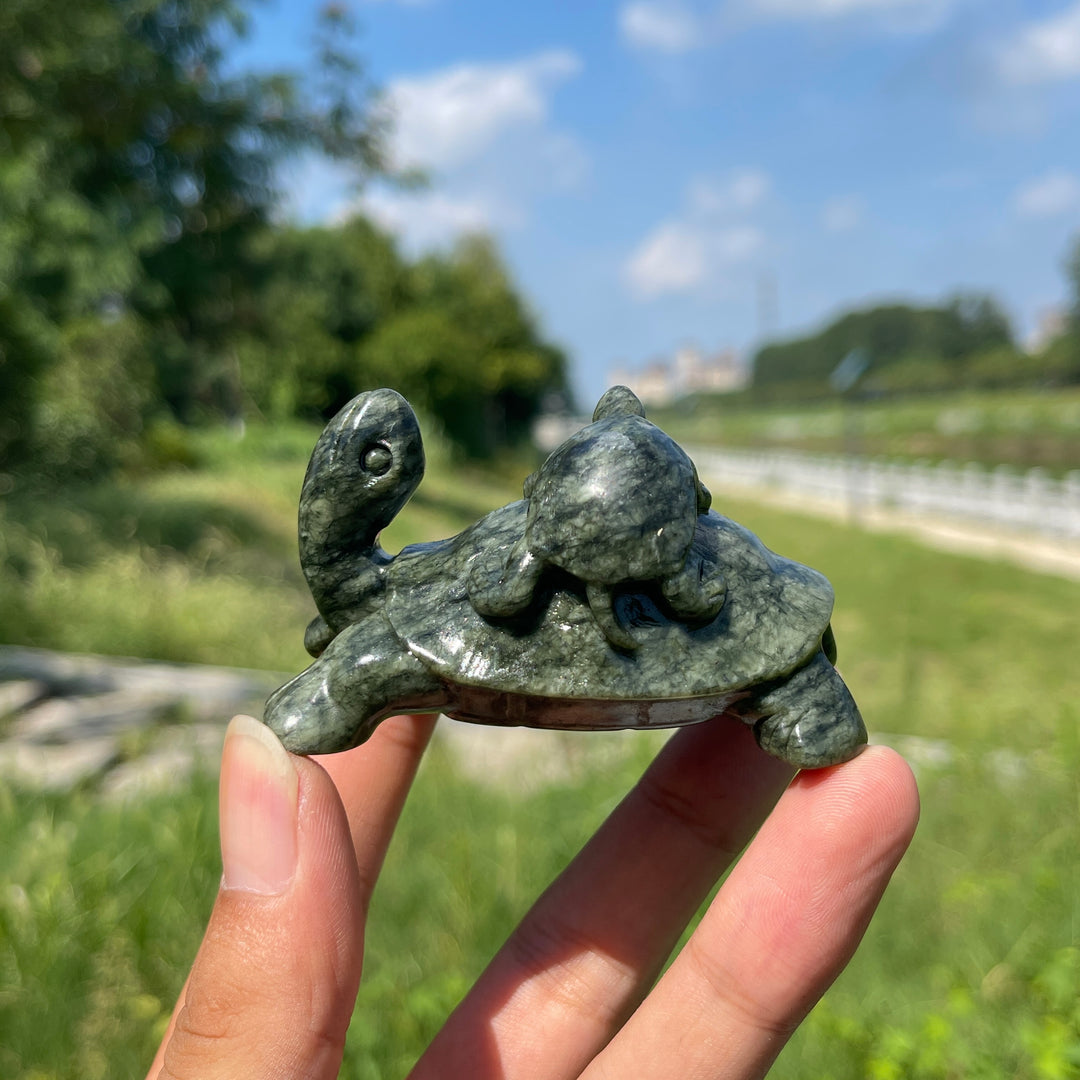 Natural Crystal Carving Mother With Baby Turtle