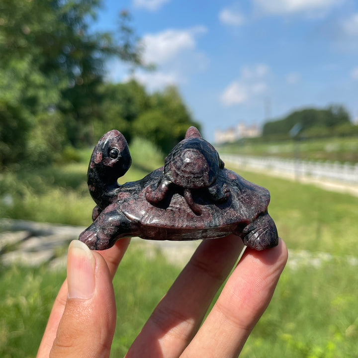 Natural Crystal Carving Mother With Baby Turtle