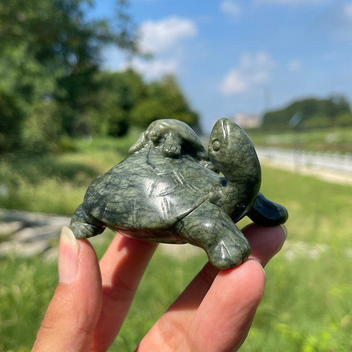 Natural Crystal Carving Mother With Baby Turtle