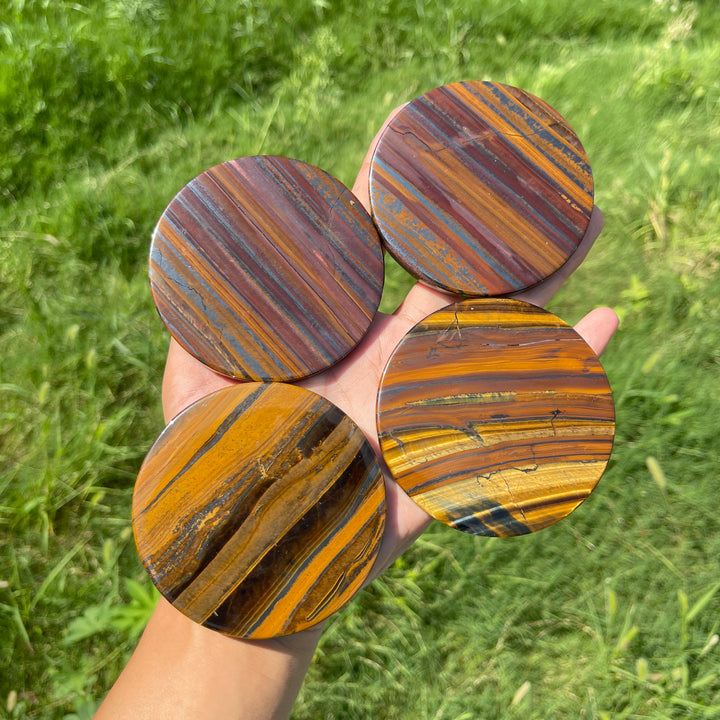 Natural Crystal Tiger Eye With Hematite Round Disc