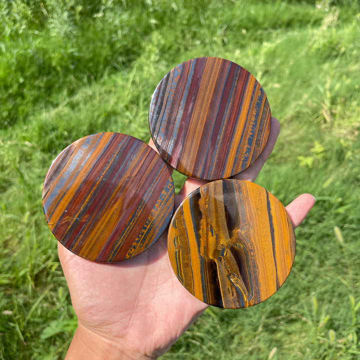 Natural Crystal Tiger Eye With Hematite Round Disc