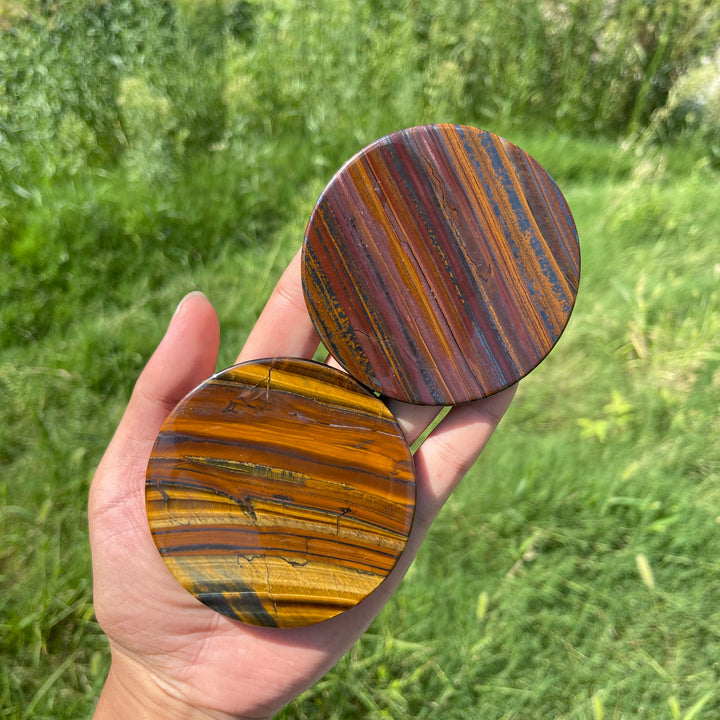 Natural Crystal Tiger Eye With Hematite Round Disc