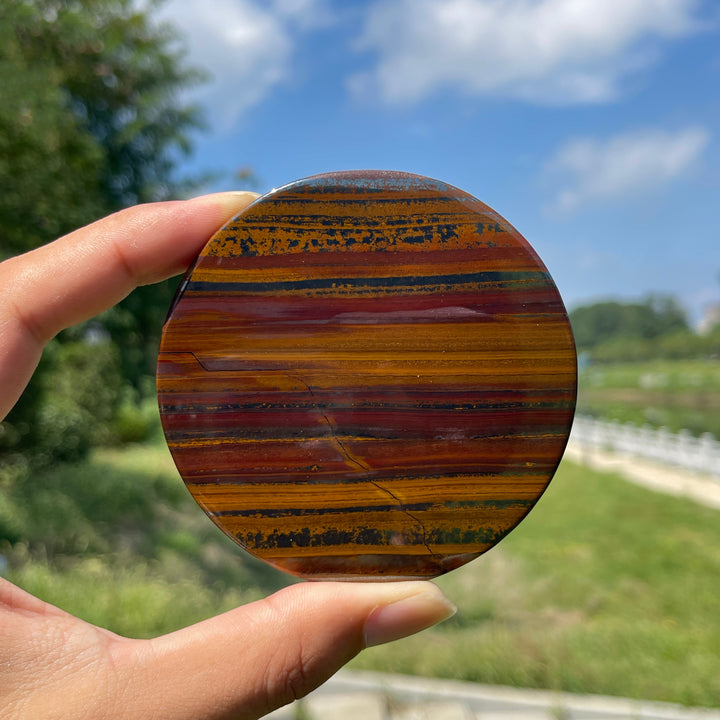 Natural Crystal Tiger Eye With Hematite Round Disc