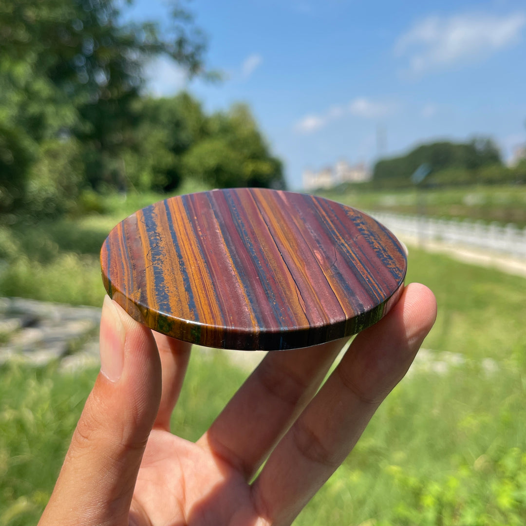 Natural Crystal Tiger Eye With Hematite Round Disc