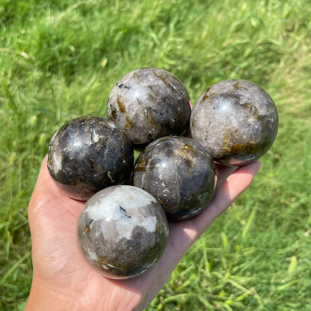 Natural Crystal Smoky Quartz With Phlogopite Sphere