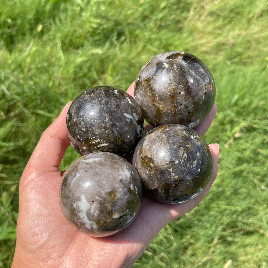 Natural Crystal Smoky Quartz With Phlogopite Sphere
