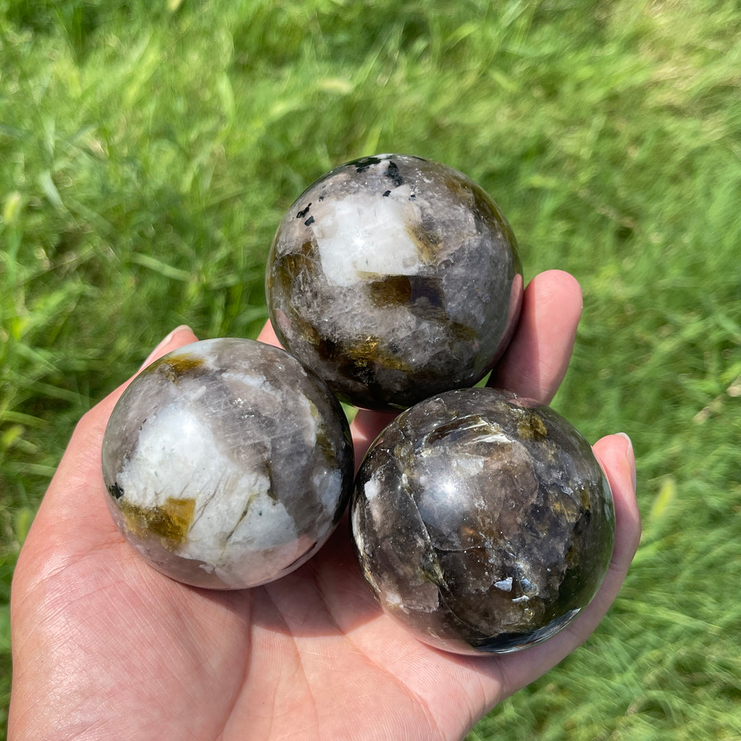 Natural Crystal Smoky Quartz With Phlogopite Sphere