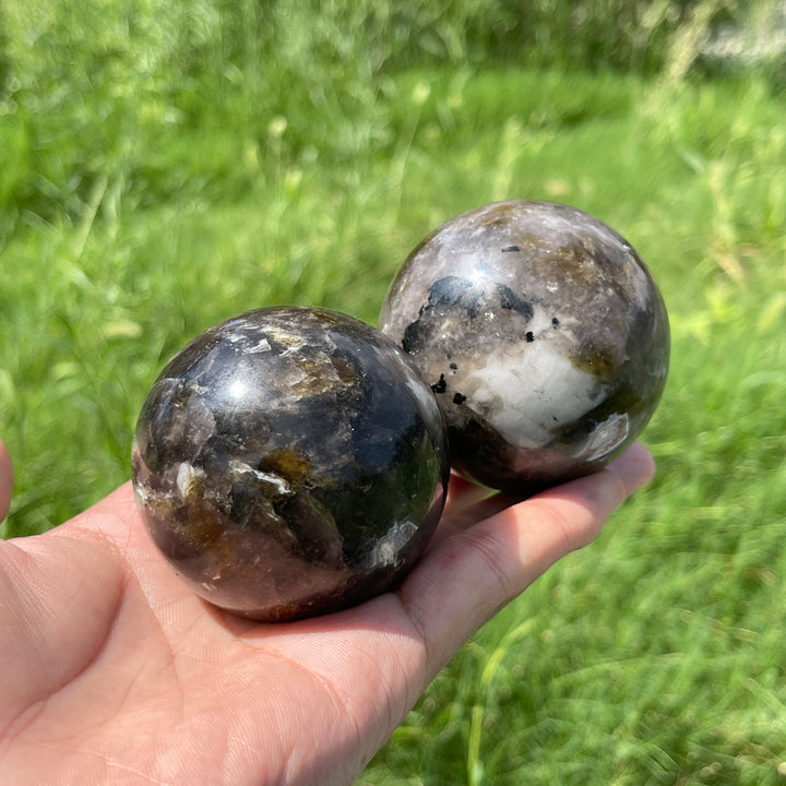 Natural Crystal Smoky Quartz With Phlogopite Sphere