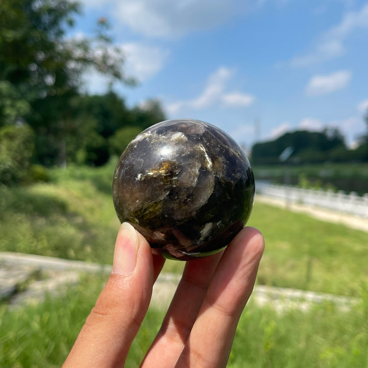 Natural Crystal Smoky Quartz With Phlogopite Sphere