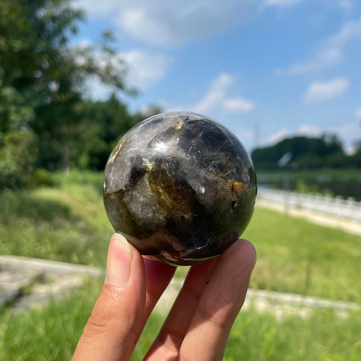 Natural Crystal Smoky Quartz With Phlogopite Sphere