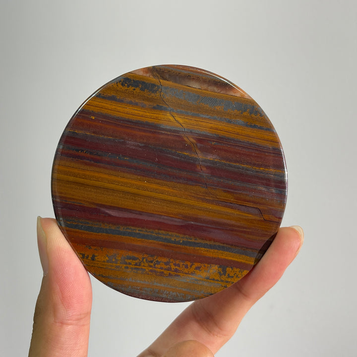 Natural Crystal Tiger Eye With Hematite Round Disc