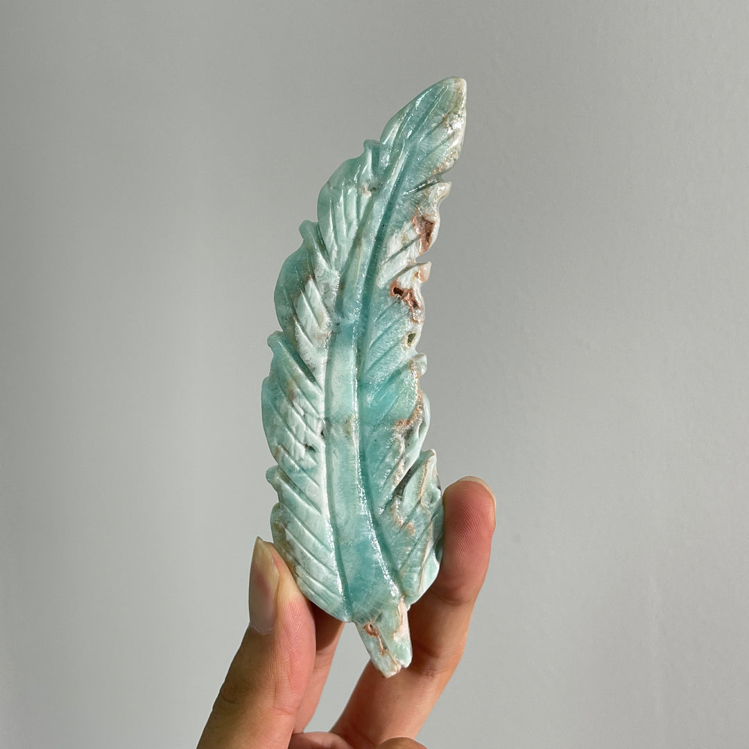 Natural Crystal Hemimorphite Feather Carving