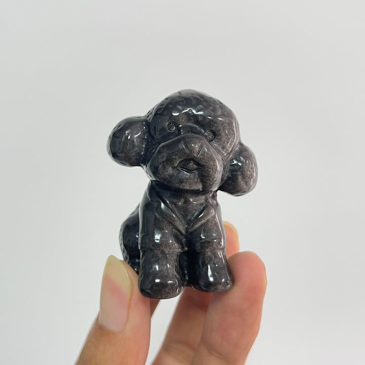Natural Crystal Silver Obsidian Cute Poodle