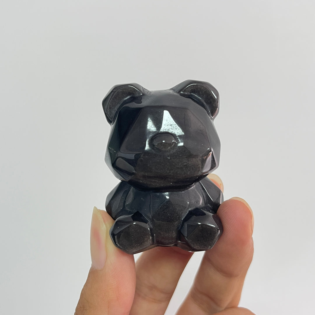 Natural Crystal Carving Silver Obsidian Faceted Candy Bear