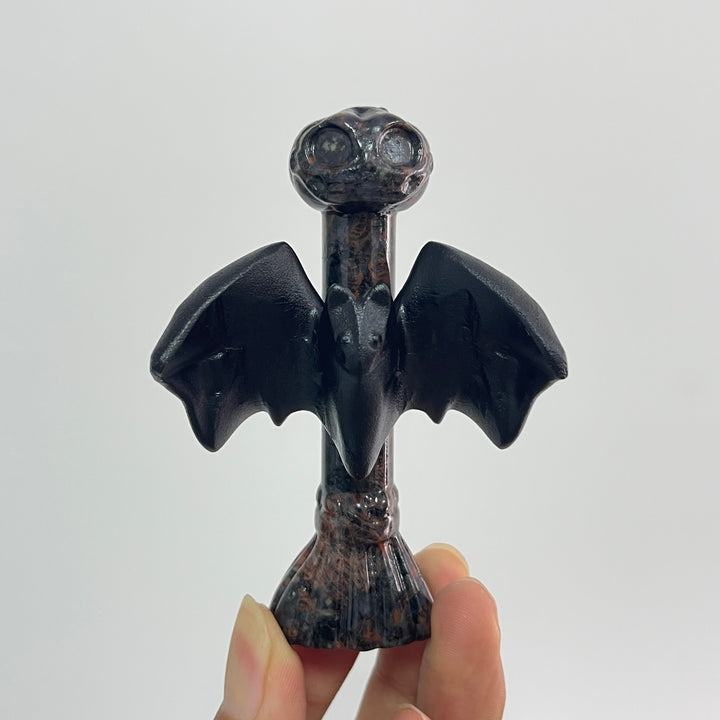 Natural Crystal Gothic Bat On Broom Carving