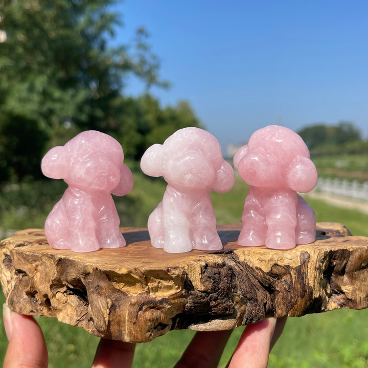 Natural Crystal Carving Rose Quartz Poodle