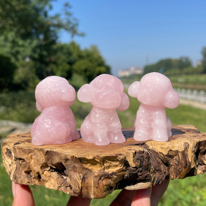 Natural Crystal Carving Rose Quartz Poodle
