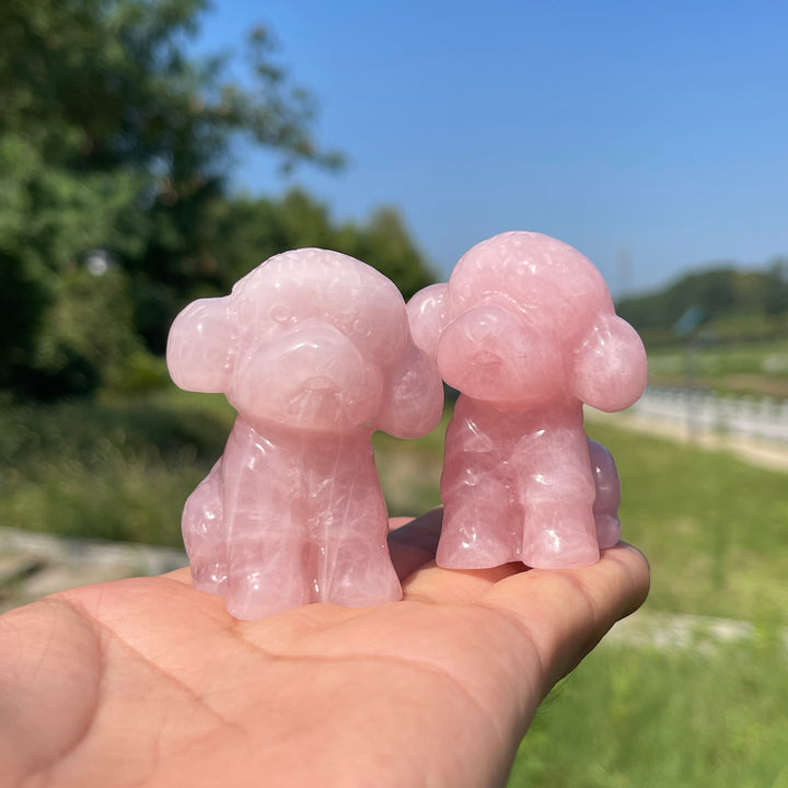 Natural Crystal Carving Rose Quartz Poodle