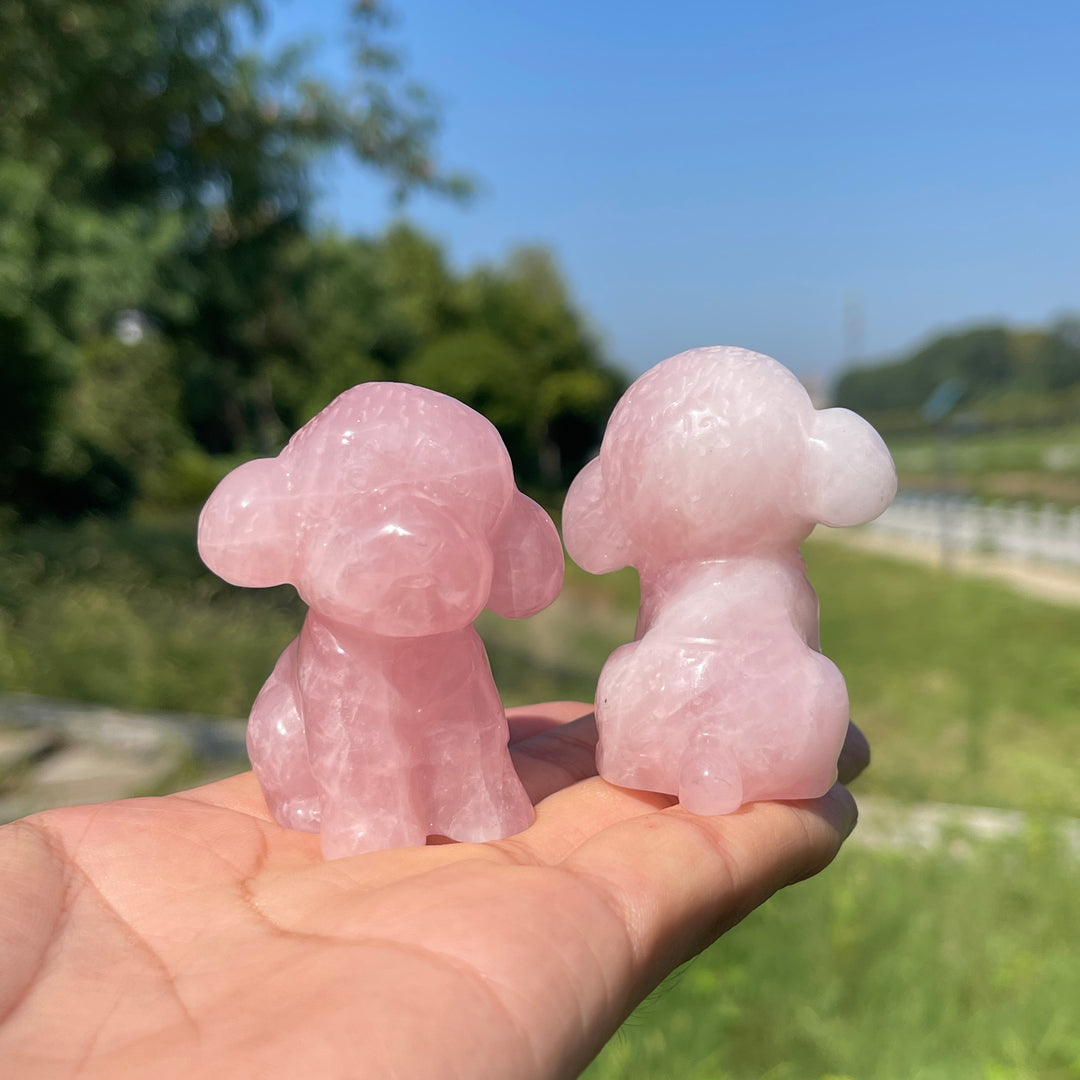 Natural Crystal Carving Rose Quartz Poodle