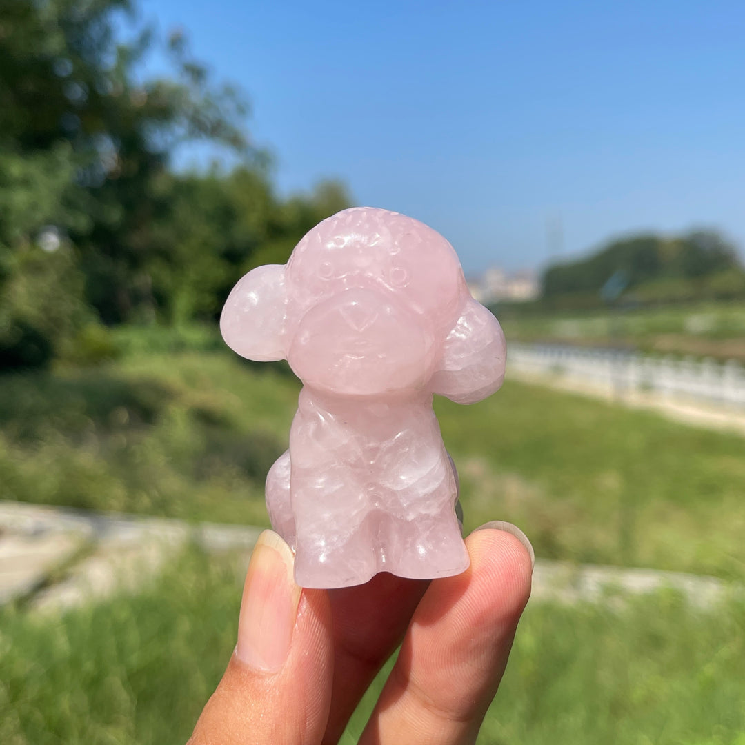 Natural Crystal Carving Rose Quartz Poodle