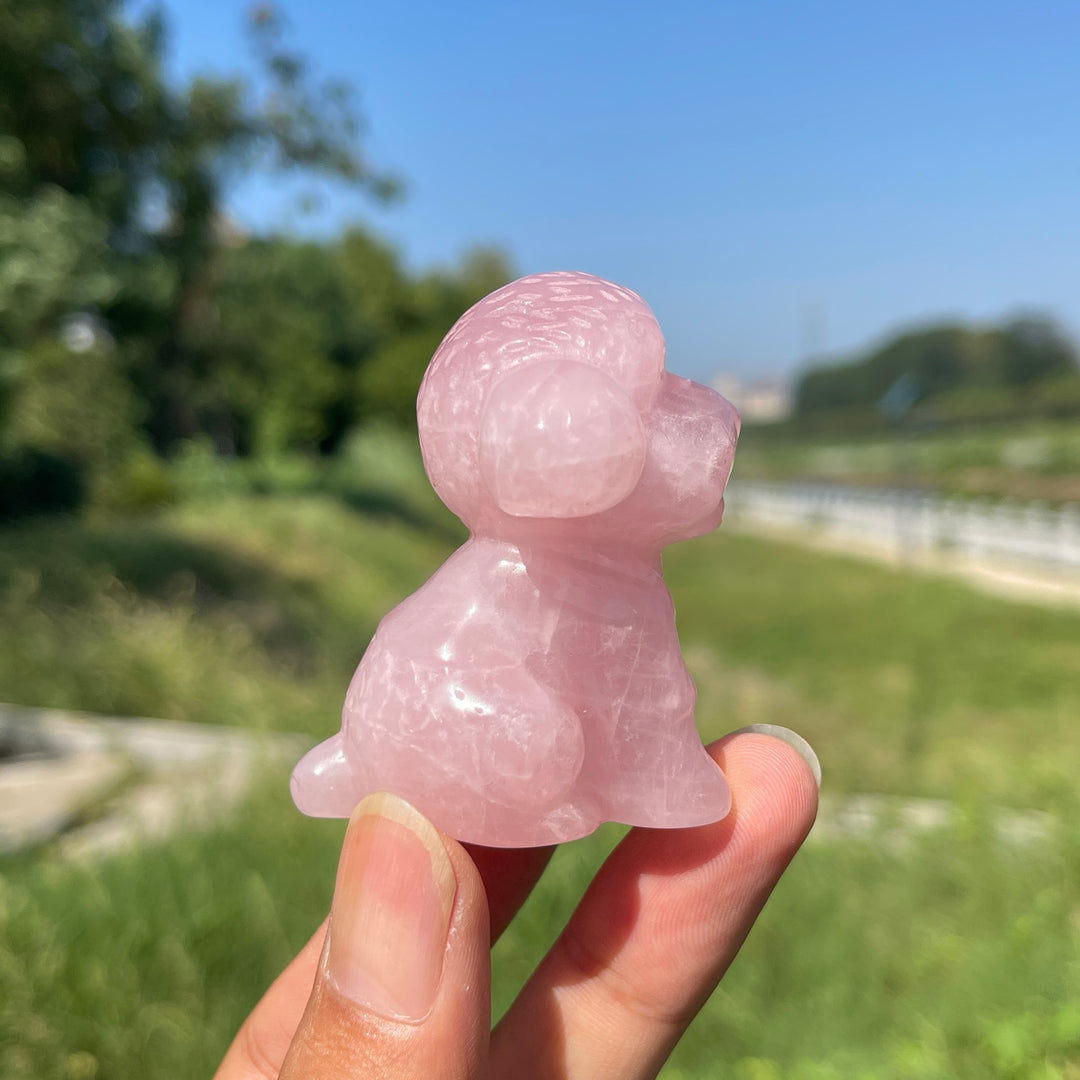 Natural Crystal Carving Rose Quartz Poodle