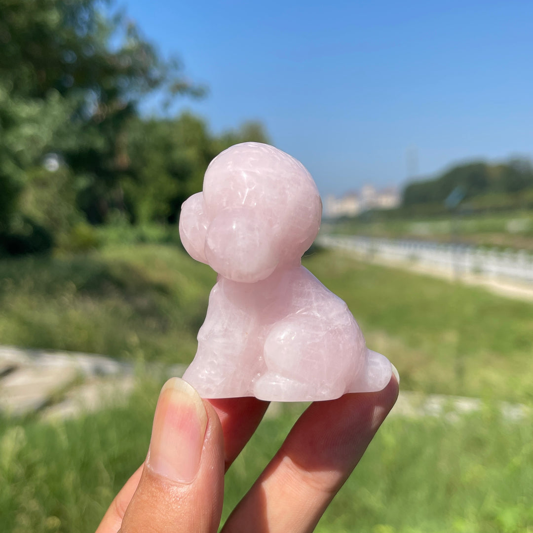 Natural Crystal Carving Rose Quartz Poodle