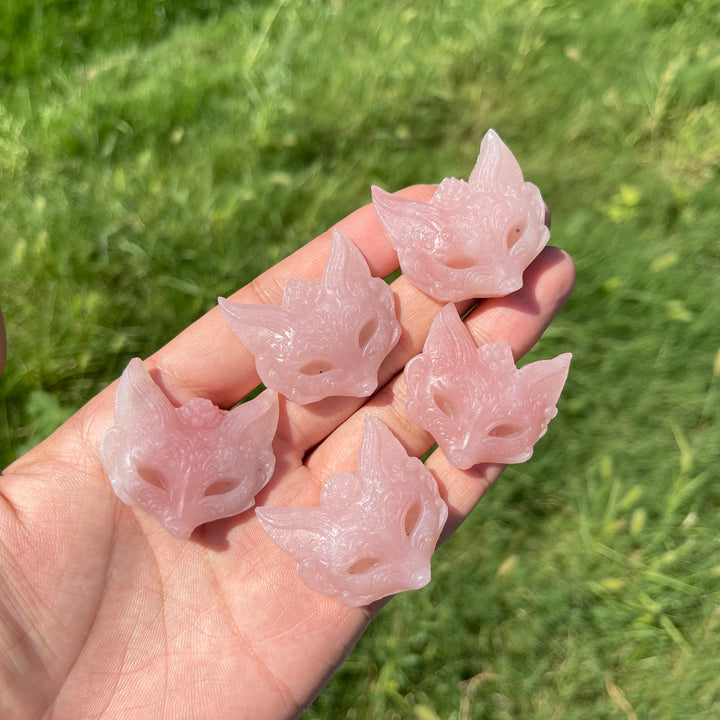 Natural Crystal Carving Pink Opal Fox Mask