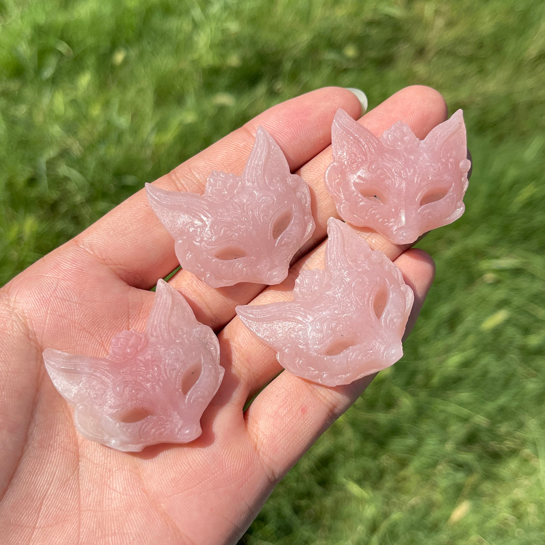 Natural Crystal Carving Pink Opal Fox Mask