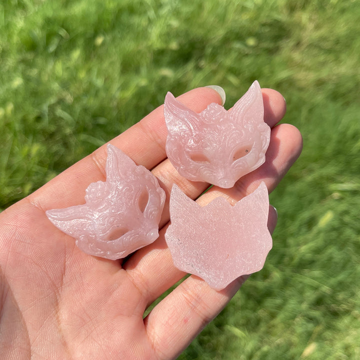 Natural Crystal Carving Pink Opal Fox Mask