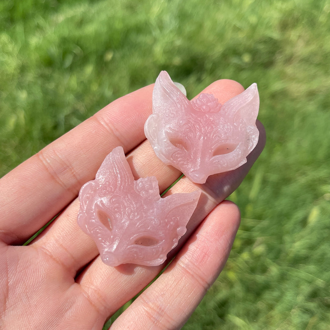 Natural Crystal Carving Pink Opal Fox Mask
