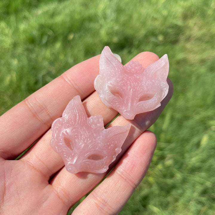 Natural Crystal Carving Pink Opal Fox Mask