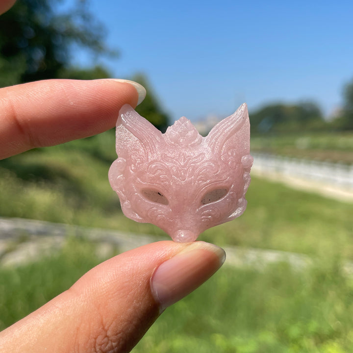 Natural Crystal Carving Pink Opal Fox Mask
