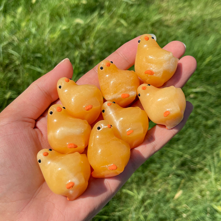 Natural Crystal Carving Yellow Calcite Chick