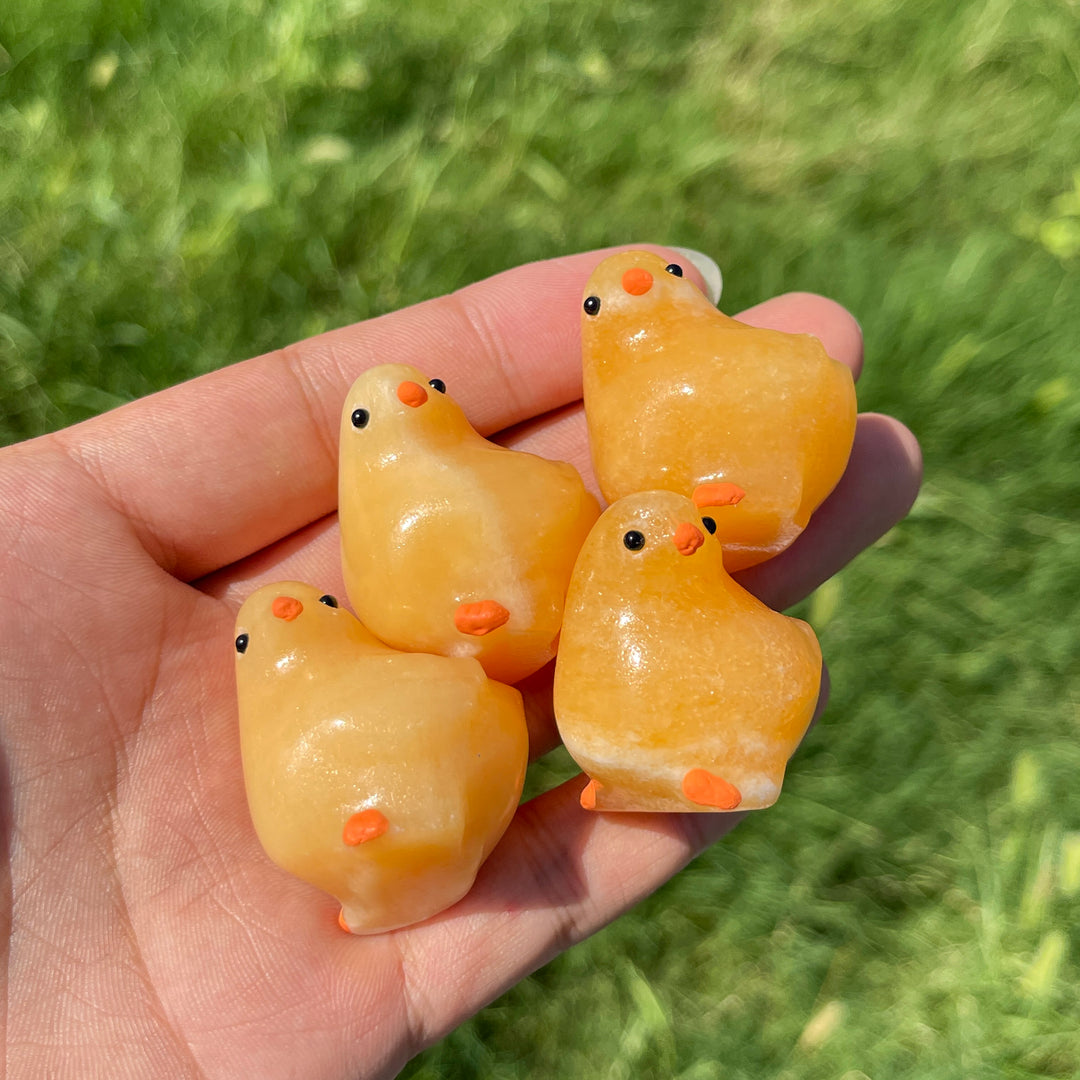 Natural Crystal Carving Yellow Calcite Chick