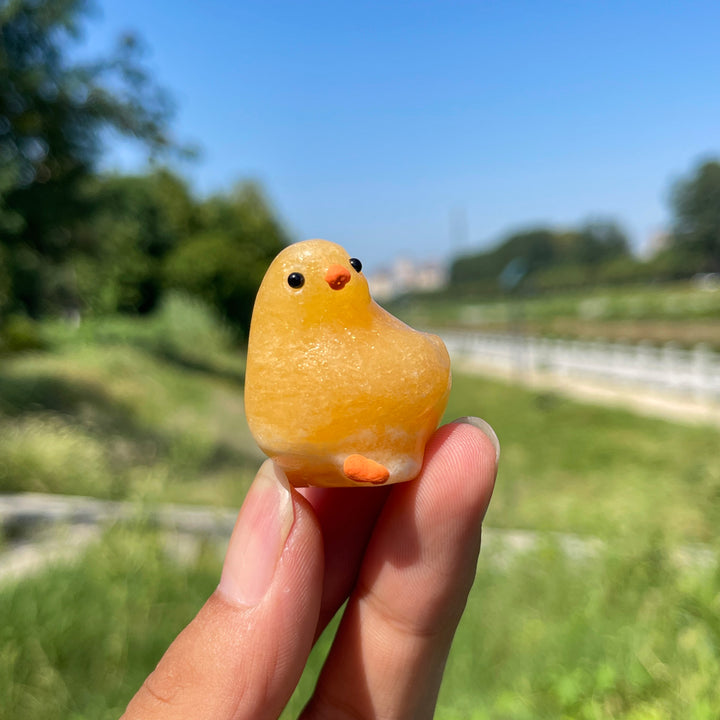 Natural Crystal Carving Yellow Calcite Chick