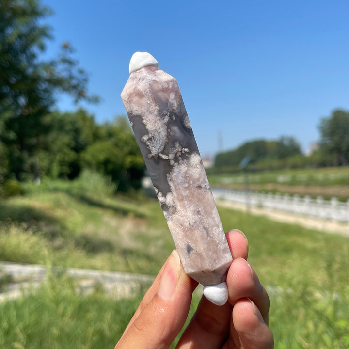 Natural Crystal Black Flower Agate Double Point