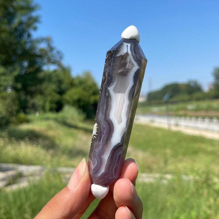 Natural Crystal Black Flower Agate Double Point