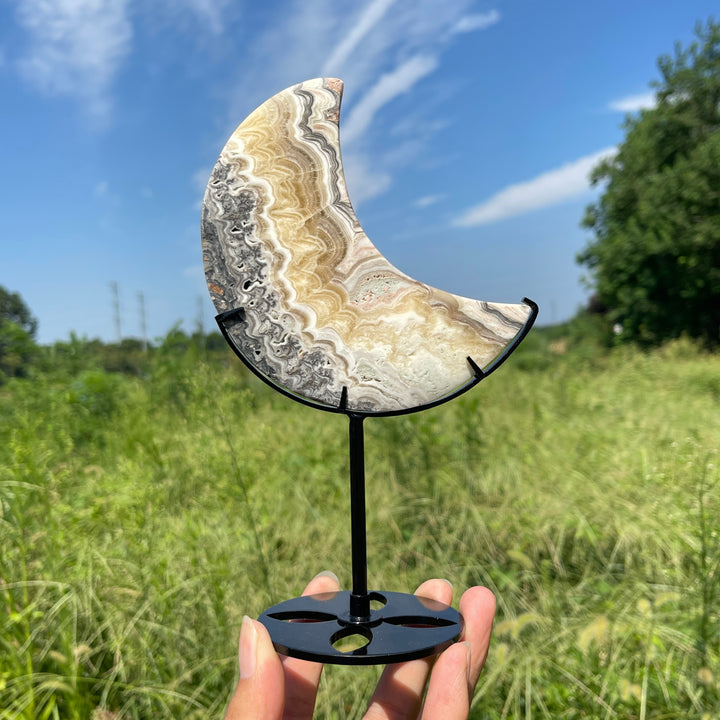 Unique,Natural Crystal Mexican Calcite Moon With Stand