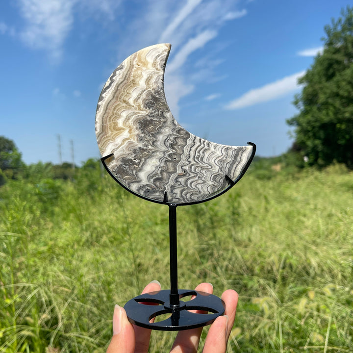 Unique,Natural Crystal Mexican Calcite Moon With Stand