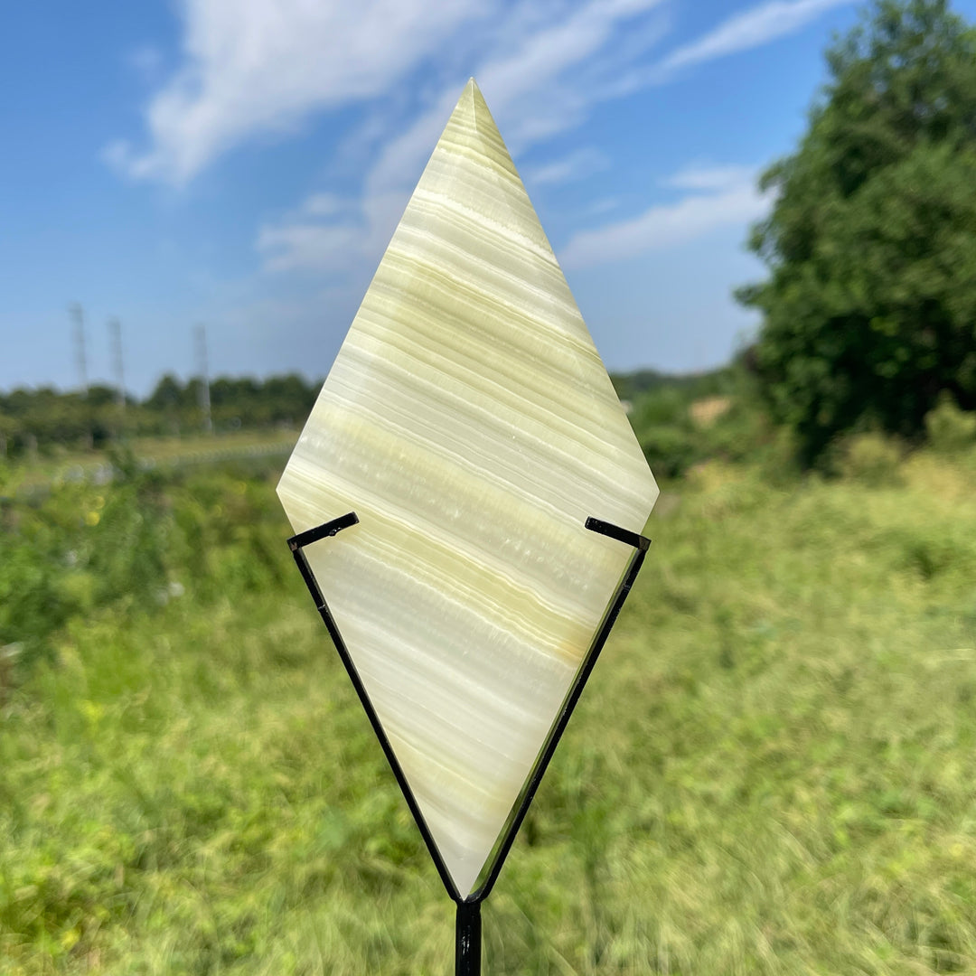 Unique,Natural Crystal Afghanistan Jade Diamond Slice With Stand