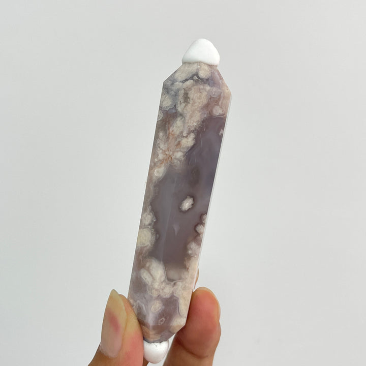 Natural Crystal Black Flower Agate Double Point
