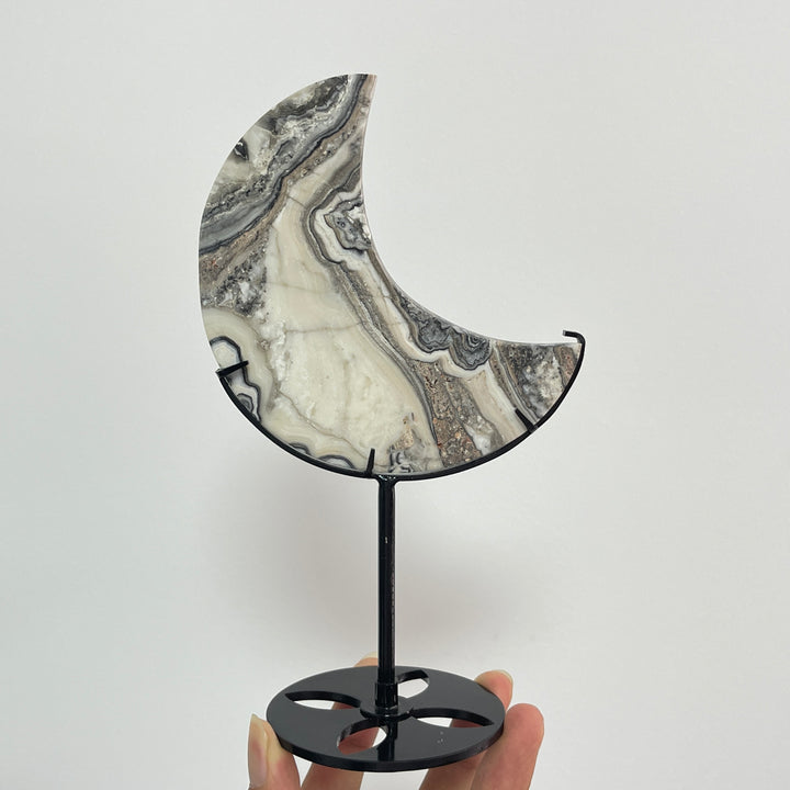 Unique,Natural Crystal Mexican Calcite Moon With Stand