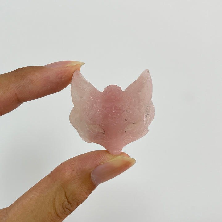 Natural Crystal Carving Pink Opal Fox Mask