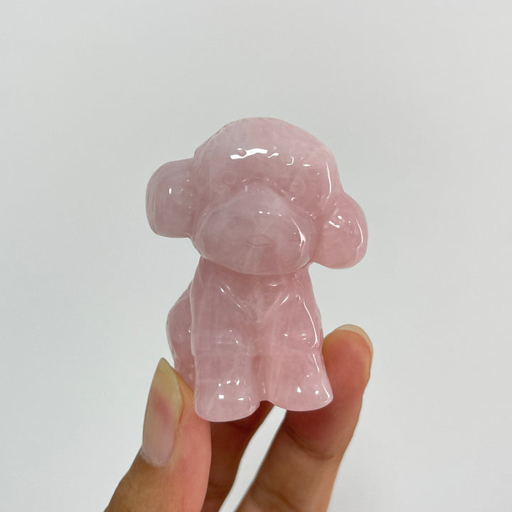 Natural Crystal Carving Rose Quartz Poodle