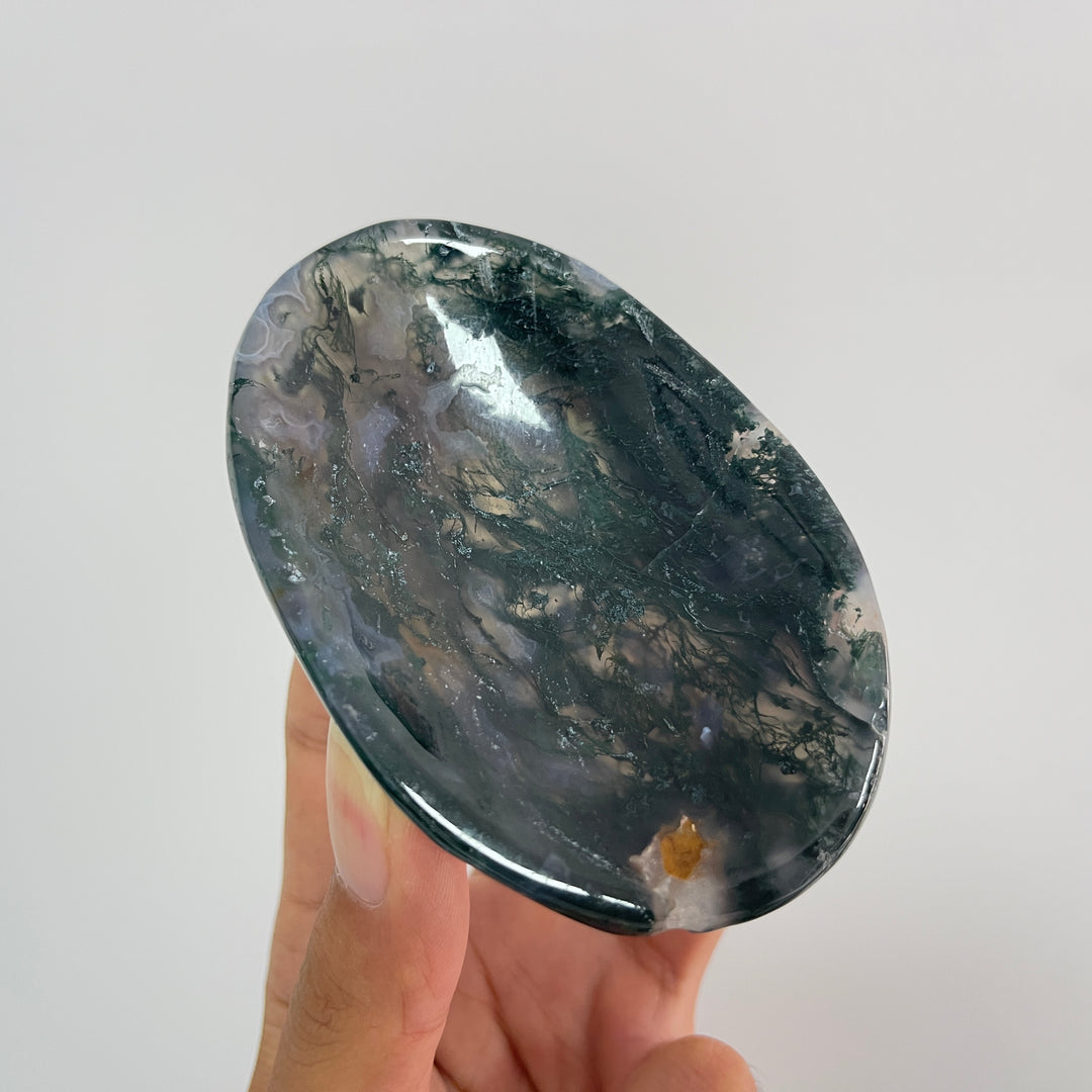 Unique,Natural Crystal Carving Moss Agate Bowl