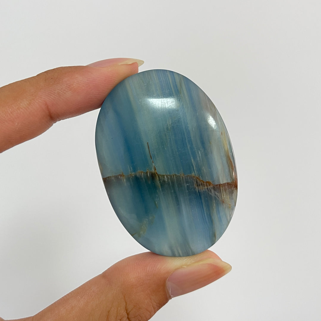 Natural Crystal Lemurian Aquatine Calcite Palm Stone