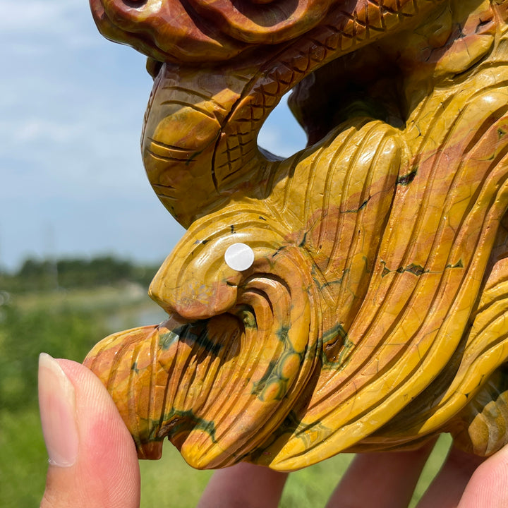 Unique,A Slightly Imperfect Natural Crystal Carving Coiled Chinese Dragon