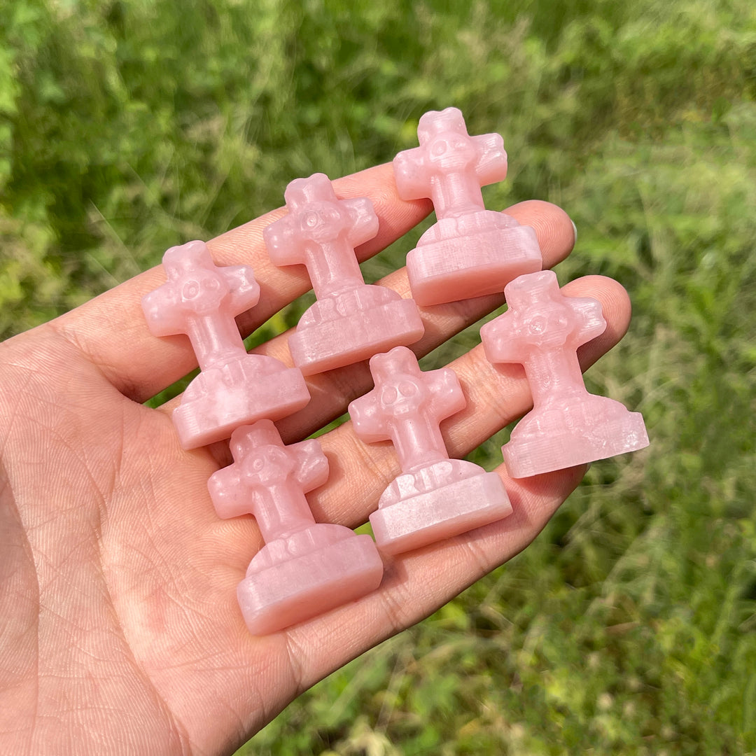 Natural Crystal Mini Skull Cross Carving