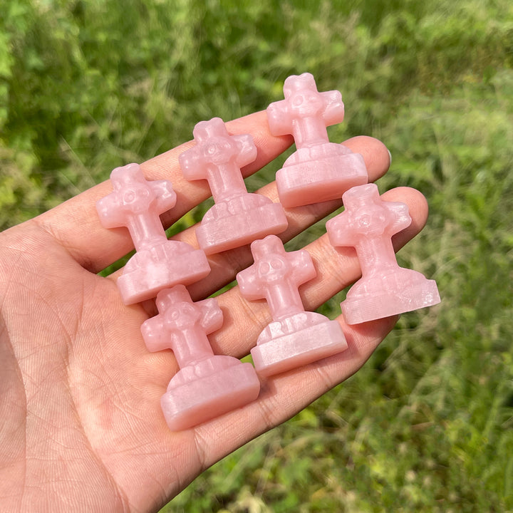 Natural Crystal Mini Skull Cross Carving